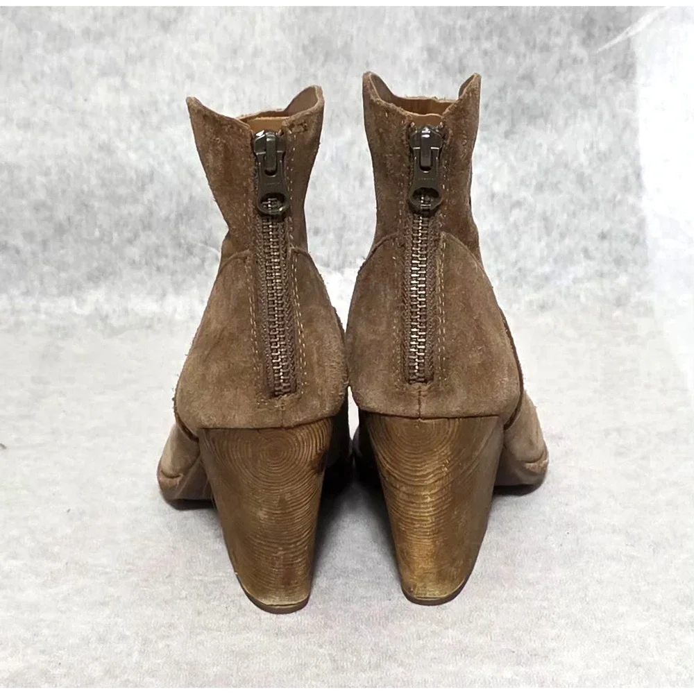 Kork-Ease Camber Suede Ankle Boots Brown Wood Stacked Heel Women's 6.5 M